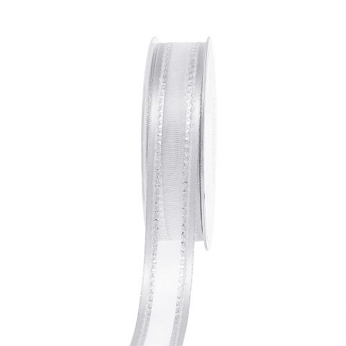 Floristik24 Cinta decorativa blanca con lurex 25mm 20m