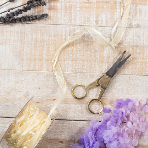 Artículo Cinta decorativa con perlas, color crema, 20 mm, 5 m