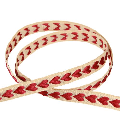 Artículo Cinta decorativa con corazones rojos cinta de regalo beige 10mm 15m