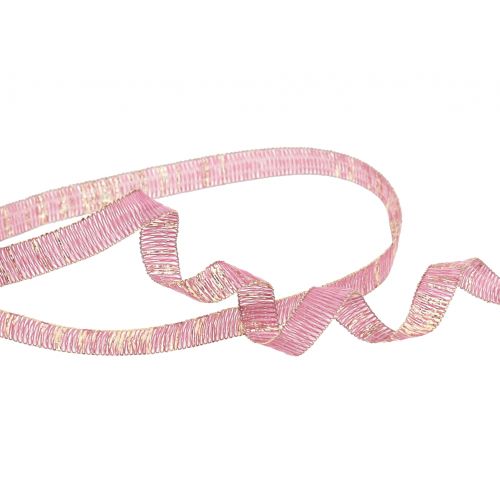 Floristik24 Cinta decorativa rosa oscuro con lurex dorado reforzado con alambre 10mm 20m