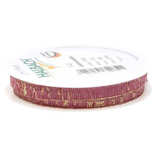 Floristik24 Cinta decorativa rosa oscuro con lurex dorado reforzado con alambre 10mm 20m