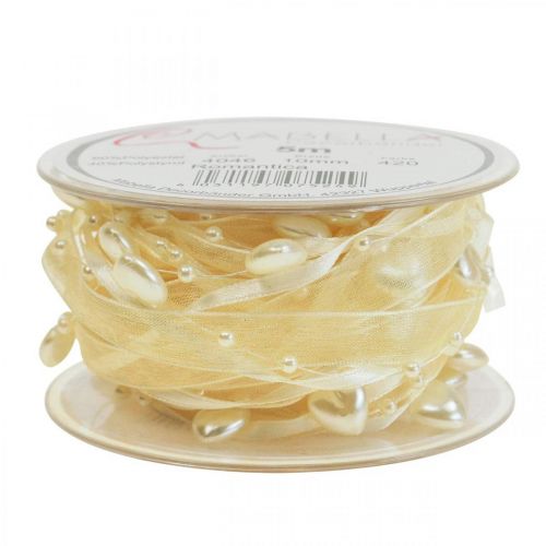 Artículo Cinta decorativa crema corazones perlas decoración boda 10mm 5m