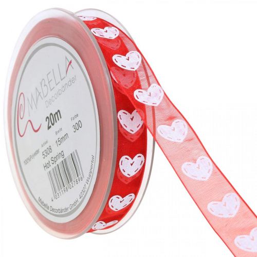 Floristik24 Cinta decorativa corazones, decoración de boda, cinta San Valentín rojo, blanco 15mm 20m