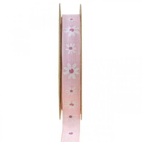 Floristik24 Cinta decorativa rosa con flores cinta de regalo 15mm 15m