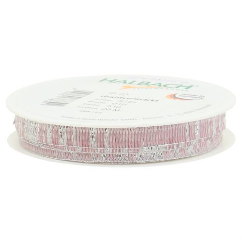 Floristik24 Cinta decorativa rosa con hilo Lurex plateado reforzado 10mm 20m