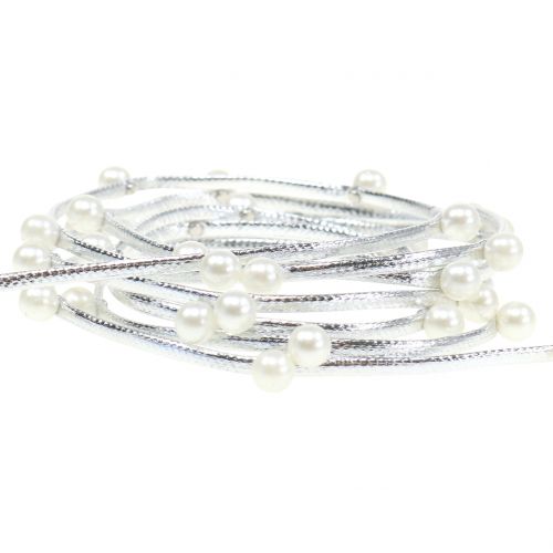 Floristik24 Cinta decorativa plateada con perlas 10mm 8m