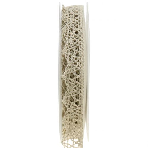 Floristik24 Cinta decorativa encaje beige gris 22mm 20m