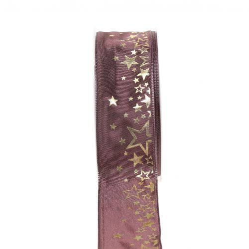 Floristik24 Cinta decorativa estrella rosa-oro 40mm 25m
