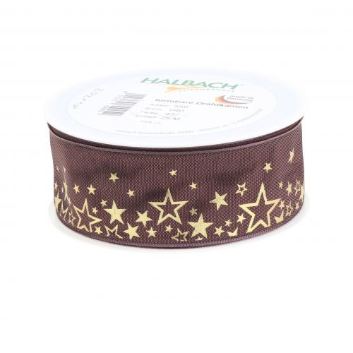 Floristik24 Cinta decorativa estrella rosa-oro 40mm 25m