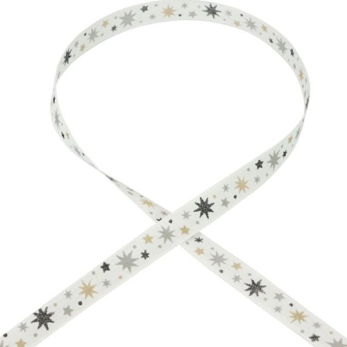 Artículo Cinta Cinta de regalo de Navidad estampado de estrellas blancas 15mm 20m