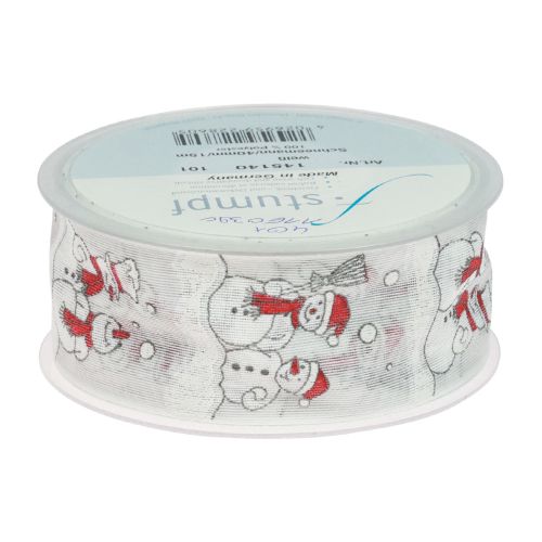 Artículo Cinta de regalo Navidad Muñeco de nieve Invierno Rojo Blanco 40mm 15m
