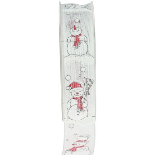 Artículo Cinta de regalo Navidad muñeco de nieve rojo blanco 25mm 15m