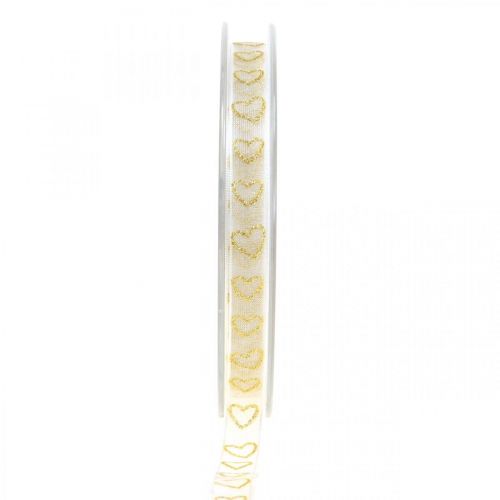 Cinta decorativa blanca cinta de regalo corazón oro brillo 10mm 20m