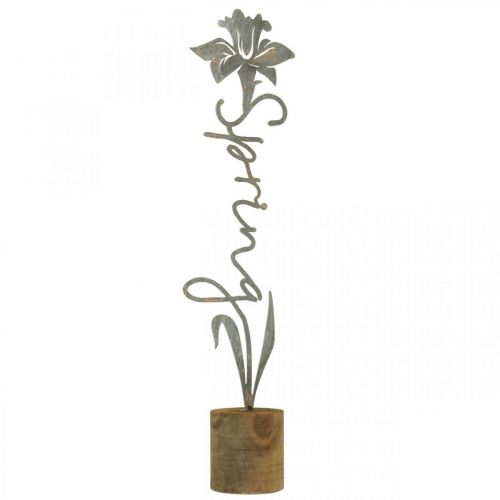 Flor decorativa de metal soporte de madera letras Primavera 6x9,5x39,5cm