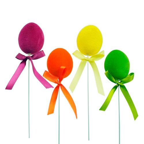 Floristik24 Huevos decorativos con alambre flocado colorido 6cm 12pcs
