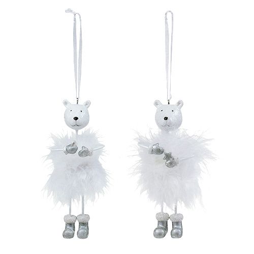 Floristik24 Figura decorativa oso con plumas blanco 12cm 2pcs