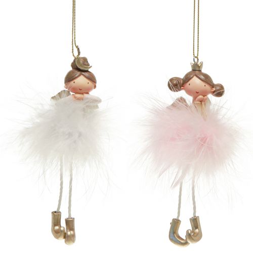 Floristik24 Figura decorativa ángel princesa decoración del árbol de Navidad blanco, rosa 12cm 2 piezas