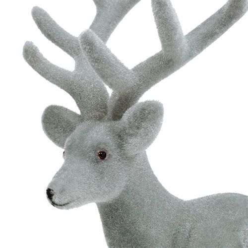 Floristik24 Figura para decorar ciervo flocado gris 22cm 3pcs