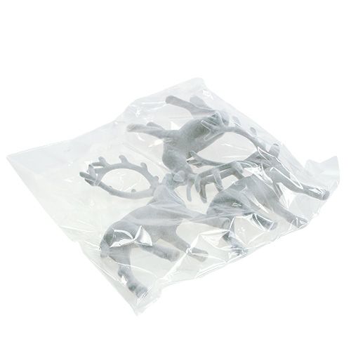 Floristik24 Figura para decorar ciervo flocado gris 22cm 3pcs