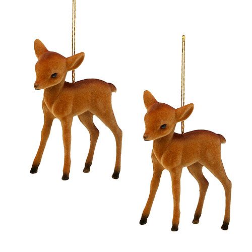 Artículo Figura decorativa reno joven marrón 7,5cm flocado 2 piezas