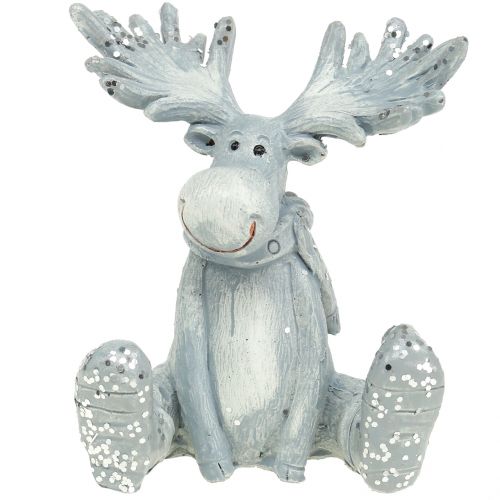 Floristik24 figurín para decorar alce sentado 8.5cm gris claro 2pcs