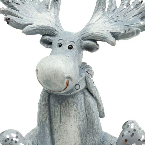 Floristik24 figurín para decorar alce sentado 8.5cm gris claro 2pcs