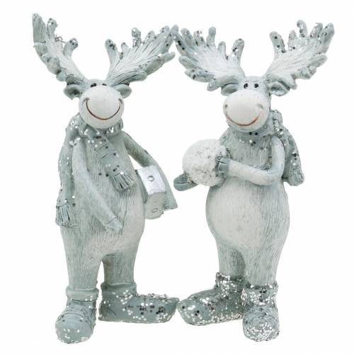 Floristik24 figurín para decorar Moose de pie 13cm gris claro 2pcs