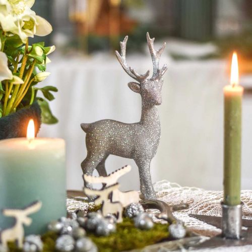 Artículo Figura decorativa ciervo plata brillo 25cm x 12cm