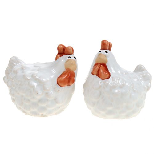 Floristik24 Pollo decorativo blanco, figura de cerámica, decoración de Pascua 2 piezas