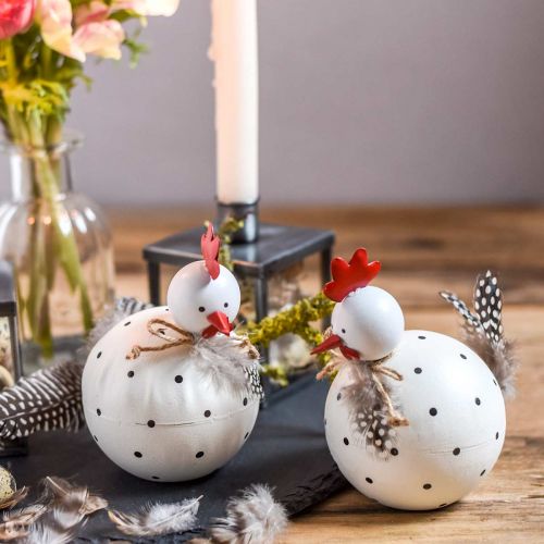 Floristik24 Figura decorativa pollo blanco con lunares y plumas H13cm 2pcs