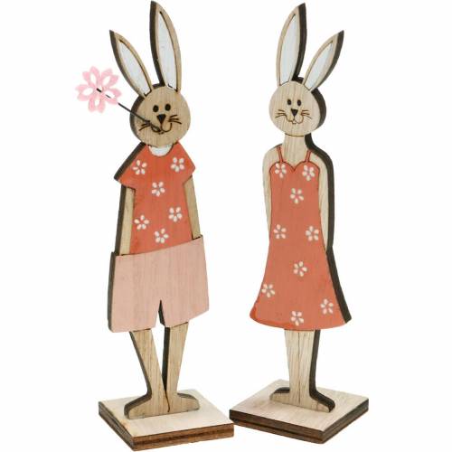 Floristik24 Figura decorativa Conejito de Pascua naranja, conejito de madera blanco Decoración de Pascua 6ud