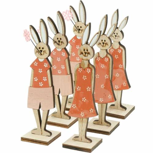 Floristik24 Figura decorativa Conejito de Pascua naranja, conejito de madera blanco Decoración de Pascua 6ud