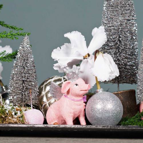 Figura decorativa cerdo con corona 9cm 2pcs