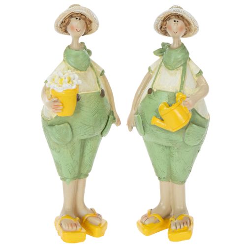 Figuritas decorativas de jardineros, decoración de mesa, verano, verde/amarillo, 16,5 x 5,5 cm, 2 piezas comprar | Floristik24.es