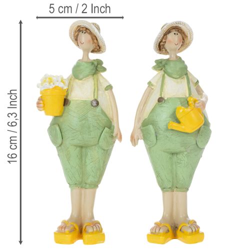 Figuritas decorativas de jardineros, decoración de mesa, verano, verde/amarillo, 16,5 x 5,5 cm, 2 piezas | Floristik24.es