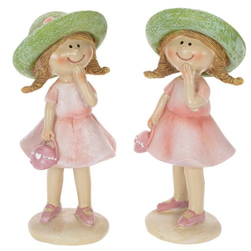 Figuritas decorativas de niñas con sombreros, rosa y verde, 6,5 x 5,5 x 14,5 cm, 2 unidades. comprar | Floristik24.es