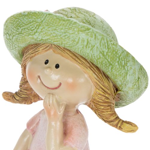 Figuritas decorativas de niñas con sombreros, rosa y verde, 6,5 x 5,5 x 14,5 cm, 2 unidades. | Floristik24.es