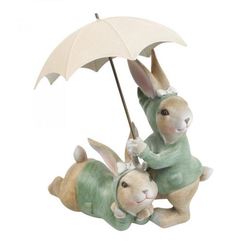 Floristik24 Figuras decorativas pareja de conejos Conejos decorativos con sombrilla H22cm