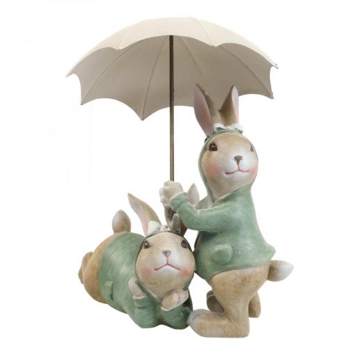 Floristik24 Figuras decorativas pareja de conejos Conejos decorativos con sombrilla H22cm