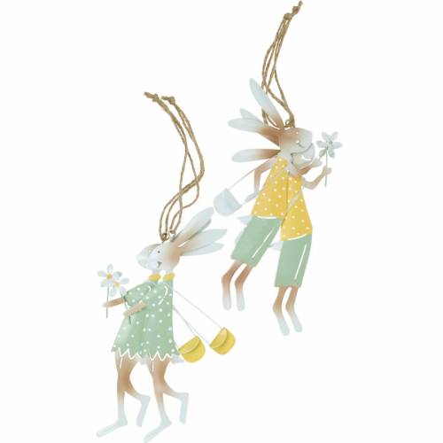 Floristik24 Figuras decorativas conejitos, decoración de metal, conejitos de Pascua para colgar, decoración de primavera 4 piezas