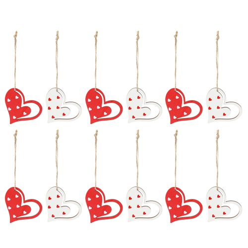 Artículo Percha decorativa decoración de corazón para el Día de la Madre rojo blanco 7,5cm 12 piezas