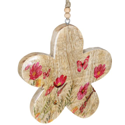 Artículo Flores decorativas colgantes de madera Primavera Rosa natural 16cm 3 piezas