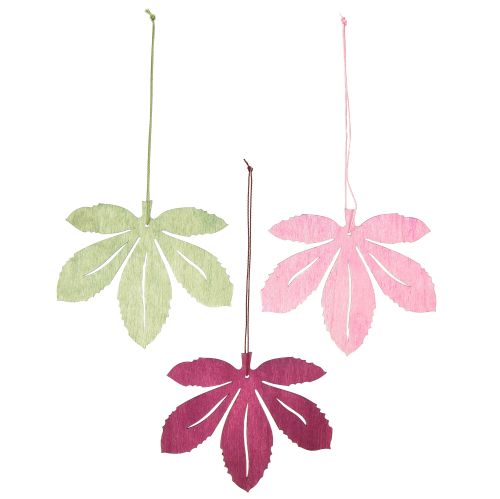 Artículo Percha decorativa madera hojas de otoño rosa violeta verde 12x10cm 12 piezas