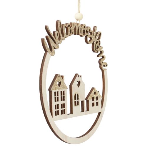 Floristik24 Colgante decorativo de madera con purpurina dorada Welcome Home Ø16,5cm 6 uds