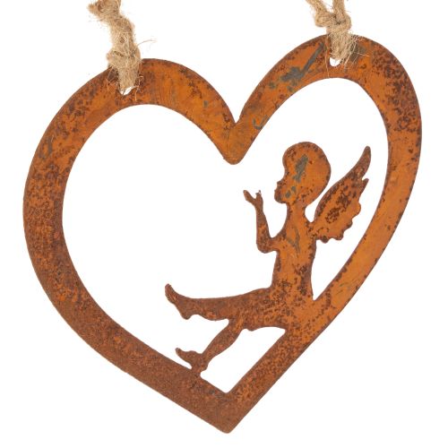 Adornos colgantes decorativos de metal, acabado oxidado, diseño de ángel en forma de corazón, Ø15 cm, 6 piezas comprar | Floristik24.es