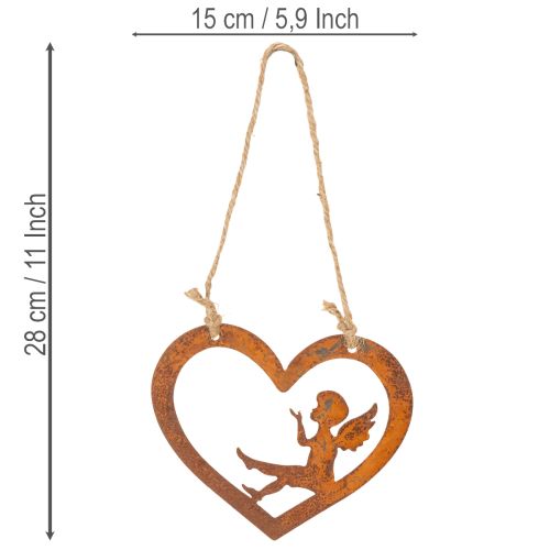 Adornos colgantes decorativos de metal, acabado oxidado, diseño de ángel en forma de corazón, Ø15 cm, 6 piezas | Floristik24.es