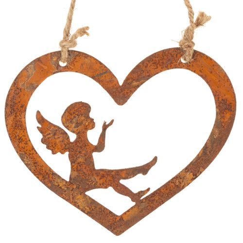 Adornos colgantes decorativos de metal, acabado oxidado, diseño de ángel en forma de corazón, Ø15 cm, 6 piezas | Floristik24.es