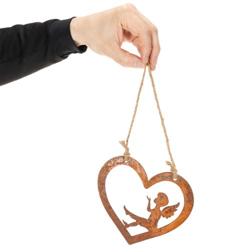 Adornos colgantes decorativos de metal, acabado oxidado, diseño de ángel en forma de corazón, Ø15 cm, 6 piezas | Floristik24.es