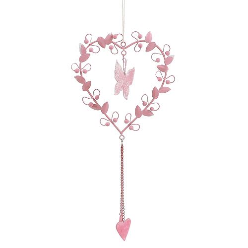 Floristik24 Decoración para colgar metal corazón rosa 26cm