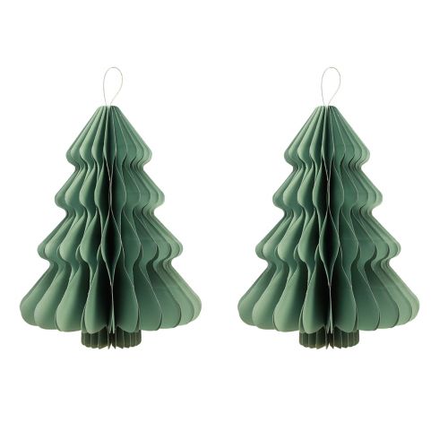 Artículo Árbol de papel colgante decorativo navideño menta plata H40cm 2 piezas